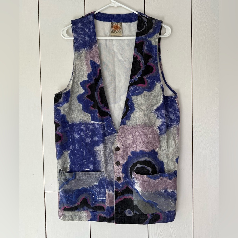 VTG 90s Chico’s Artsy Abstract Multicolor Vest Sz 1 Medium Art-To-Wear